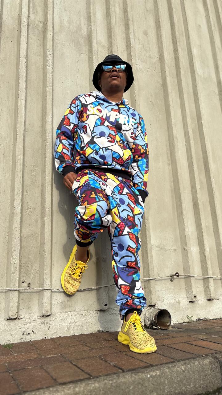 Blue Smiley Face Print - Tracksuit Set