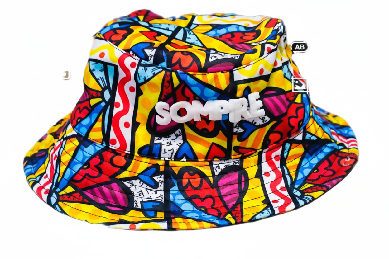 Rainbow Heart Print Bucket Hat