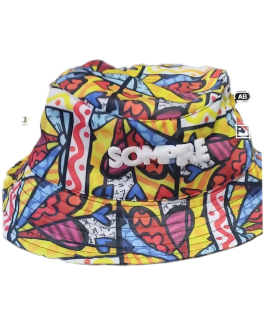 Rainbow Heart Print Bucket Hat