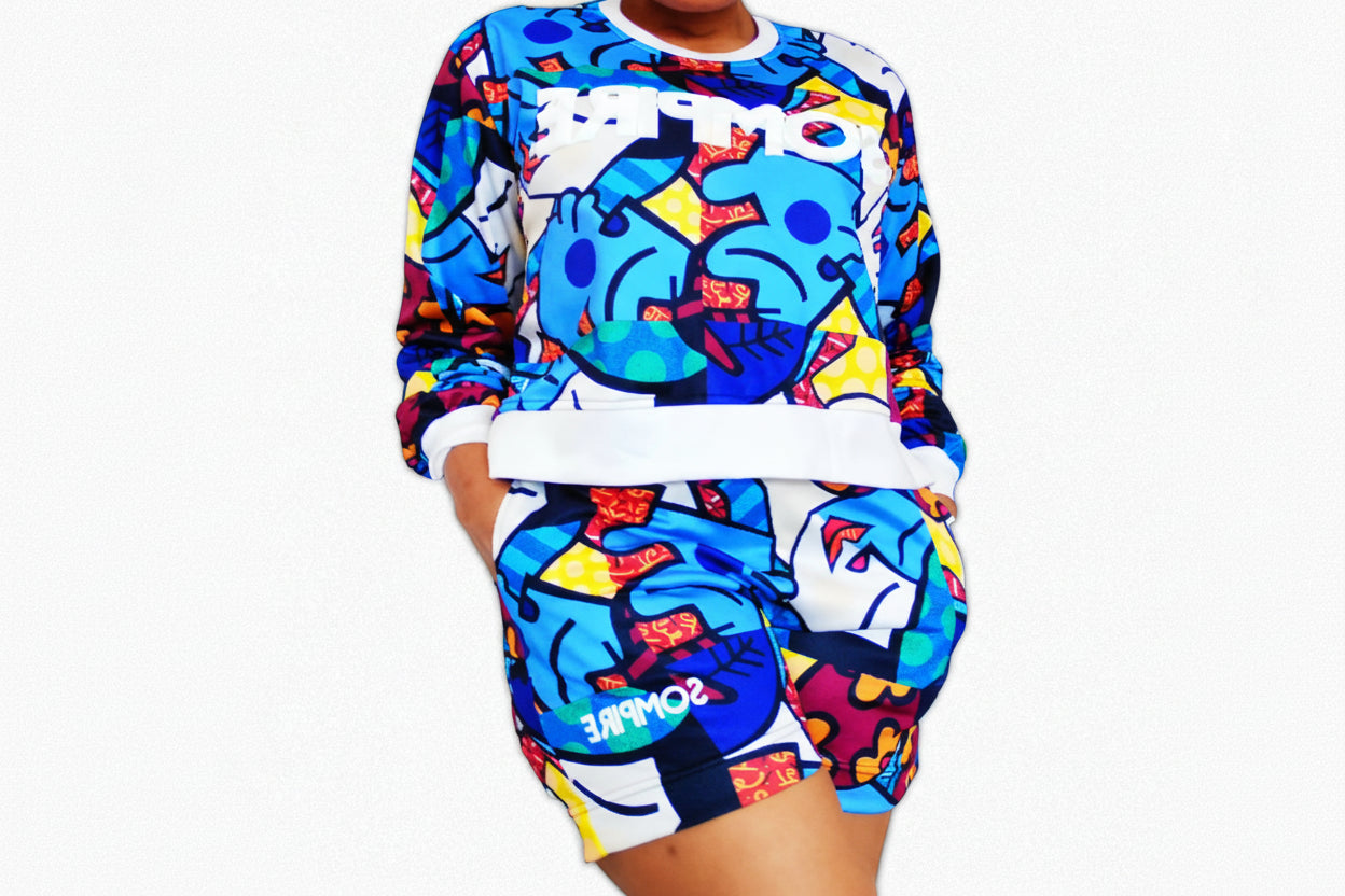 Smiley Face Print - Shorts Set