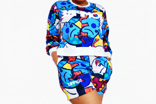 Smiley Face Print - Shorts Set