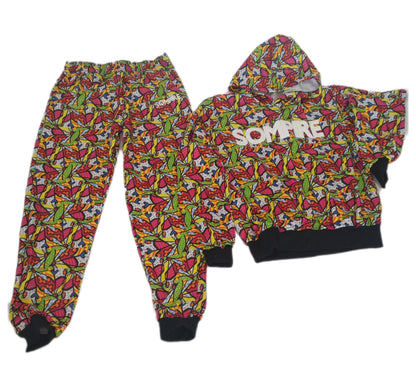 Pink Heart Print Tracksuit Set