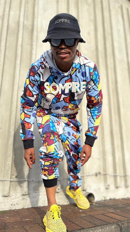 Blue Smiley Face Print - Tracksuit Set