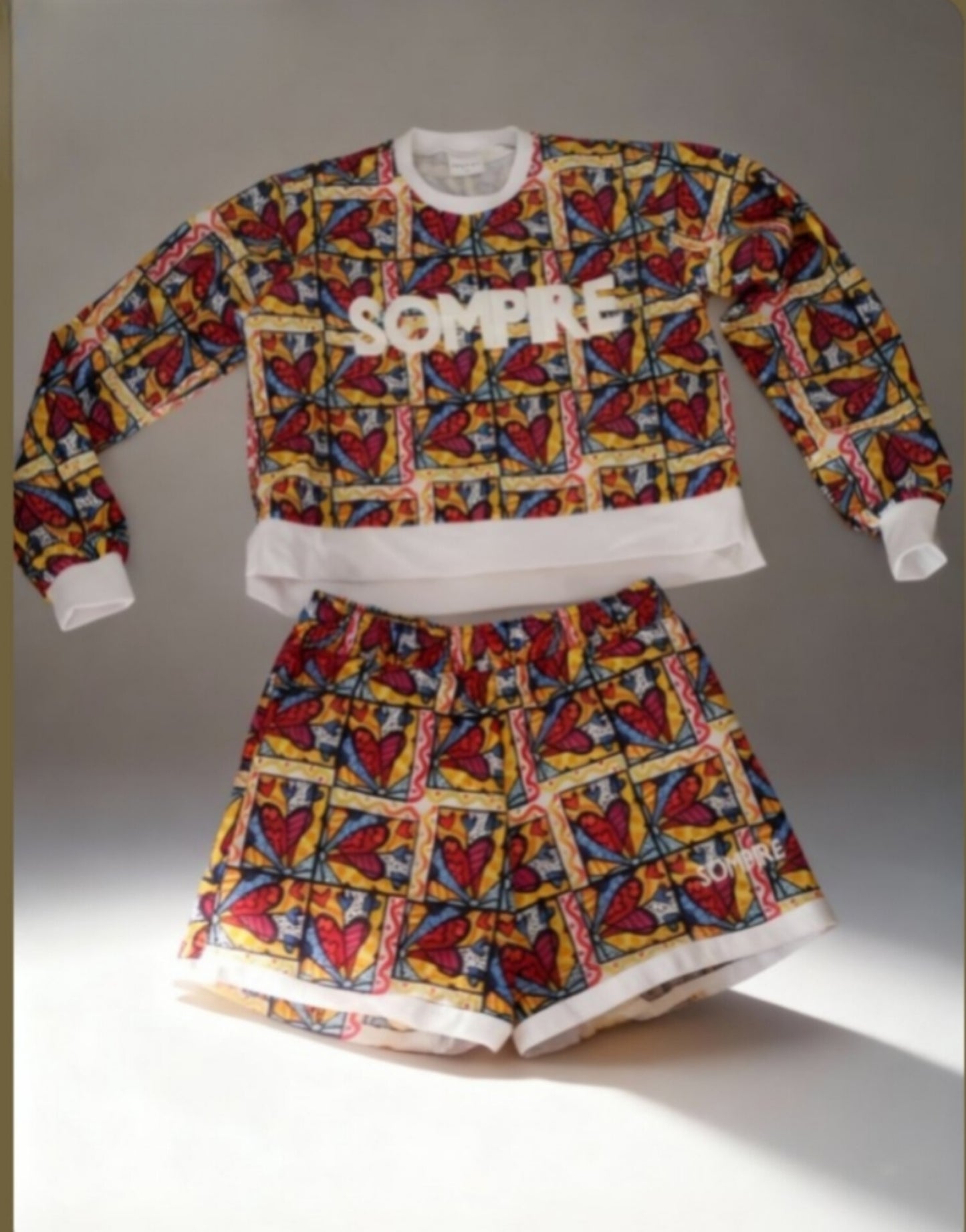 Rainbow Heart Print Shorts/Sweater Set