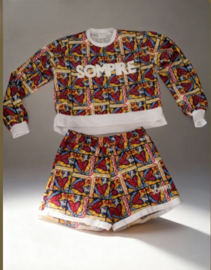 Rainbow Heart Print Shorts/Sweater Set