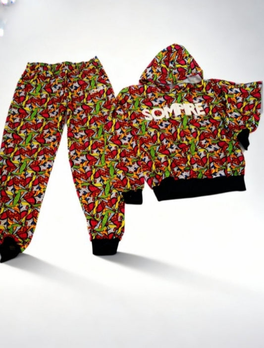 Pink Heart Print Tracksuit Set