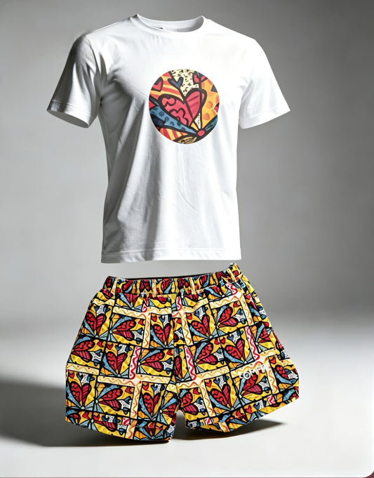 Heart Print Tees + Shorts Sets